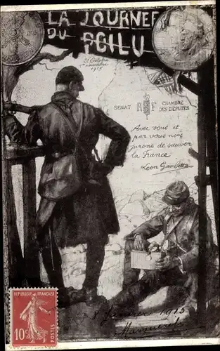 Ak Ja Journée du Poilu 1915, Zwei französische Soldaten, I WK