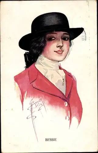 Künstler Ak Barber, Court, Bessie, Portrait einer jungen Frau mit Hut