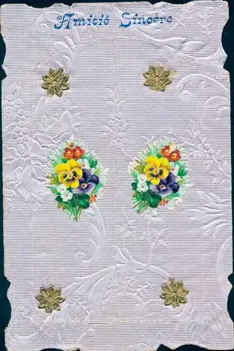 Präge Litho Amitie Sincere, Blumen, Stiefmütterchen