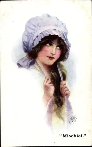 Künstler Ak Miller, L., Mischief, Junge Frau, Kopfbedeckung