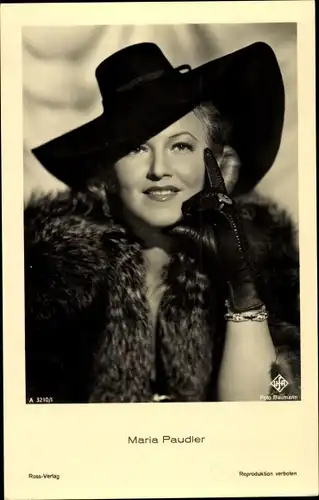 Ak Schauspielerin Maria Paudler, Portrait, Hut, Ross Verlag A 3210 1