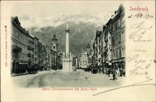 Ak Innsbruck in Tirol, Maria Theresien Straße und Anna Säule
