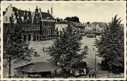 Ak Almelo Overijssel Niederlande, Marktplein met Waag