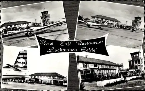 Ak Eelde Drenthe Niederlande, Hotel-Cafe-Restaurant Luchthaven Eelde, Passagierflugzeuge