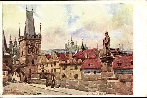 Künstler Ak Soucek V., Praha Prag, Malostranska most, Kleinseitner Brückenturm