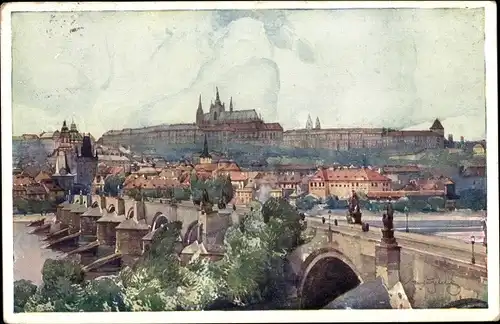 Ak Praha Prag Tschechien, Celek Hradcan a Male Strany, Hradschin, Kleinseite, Brücke