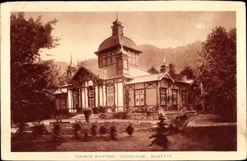 Ak Kyselka Gießhübl Giesshübl Sauerbrunn Region Karlsbad, Source Mattoni, Buvette, Gebäude