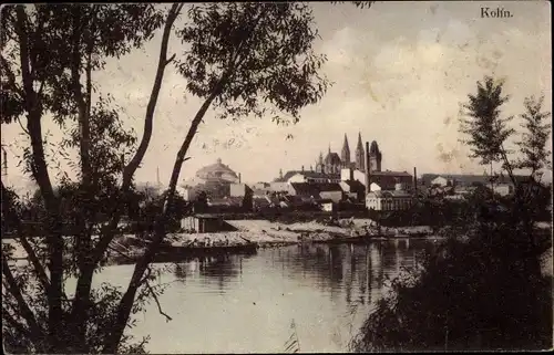 Ak Kolín Köln an der Elbe Mittelböhmen, Blick über das Wasser zum Ort