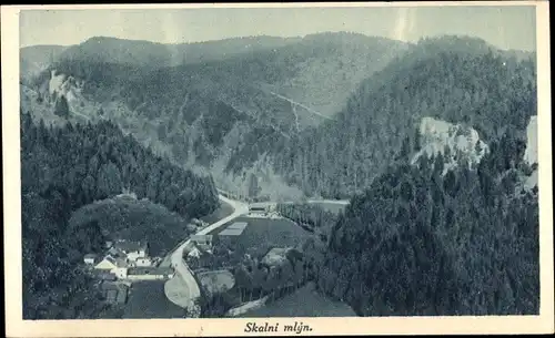 Ak Blansko Blanz Südmähren, Skalní mlýn, Felsenmühle im Punkwatal, Punkva, Panorama