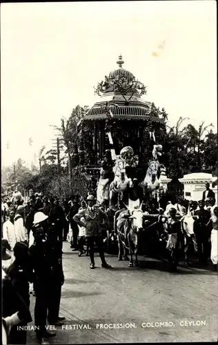 Ak Colombo Ceylon Sri Lanka, Indian Vel Festival Procession, bullock cart