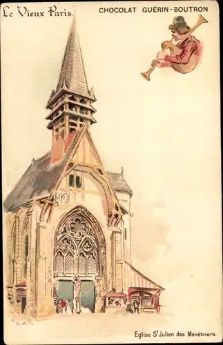 Künstler Litho Robida, Paris, Eglise St. Julien des Ménétriers, Reklame, Chocolat Guerin Boutron