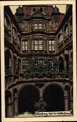 Steindruck Künstler Ak Nürnberg, Hof im Pellerhaus