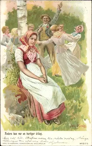 Künstler Litho Nyström, J., Tanzende Menschen, Einsame Frau, Anders han var en hurtiger dräng