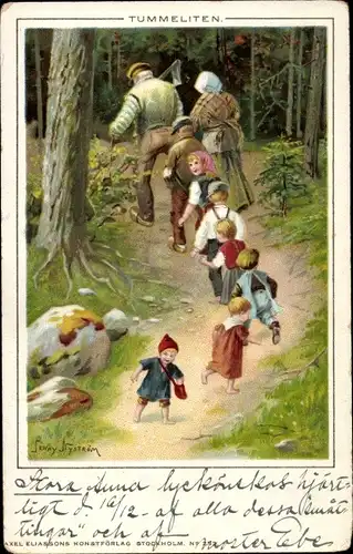 Künstler Litho Nyström, J., Däumling, Märchen, Waldpartie, Tummeliten