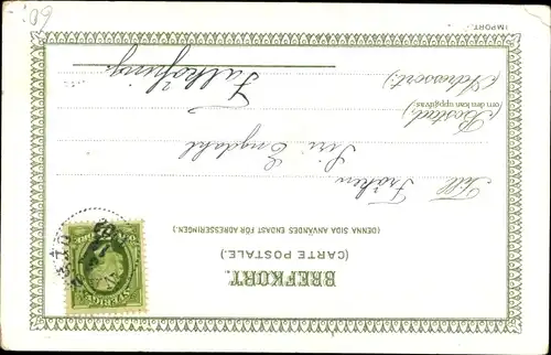 Litho Glückwunsch Neujahr, Zwerge, Glocke, Mond