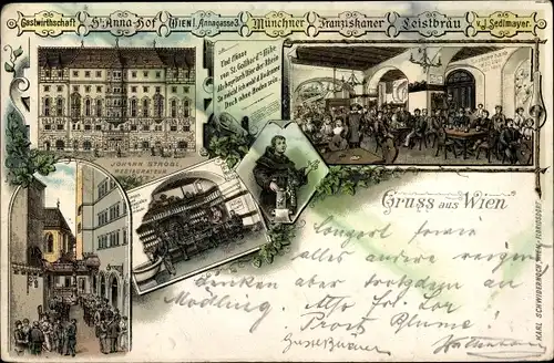 Litho Wien 1. Innere Stadt Österreich, Gastwirtschaft St. Anna Hof, Annagasse 3, Innenansicht