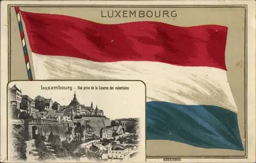 Präge Passepartout Ak Luxemburg, Vue prise de la Caserne des volontaires, Fahne