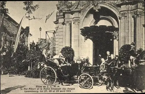 Ak Luxemburg, Visite de le Roi Albert et la Reine Elisabeth des Belges 1914, Kutsche