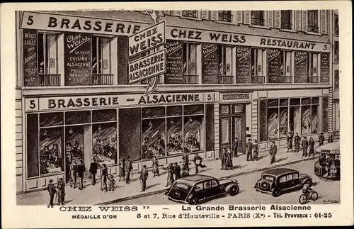 Künstler Ak Paris X., Chez Weiss, La Grande Brasserie Alsacienne, Rue d'Hauteville
