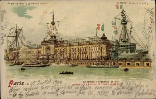 Halt gegen das Licht Litho Paris, Exposition Universelle 1900, Palais des Armees de Terre et de Mer