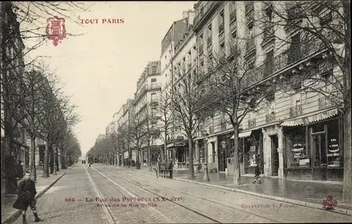 Ak Paris XX, Le Rue Pyréoées, Rue de la Ortila