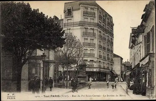 Ak Paris XIX, Rue du Pré Saint Gervais, La Station du Metro