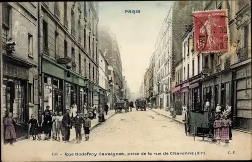 Ak Paris XI, Rue Godefroy Cavaignat, Prise de la rue de Charonne