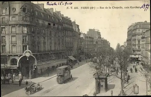 Ak Paris XVIII Montmartre, Rue de la Chapelle, coin Karcher