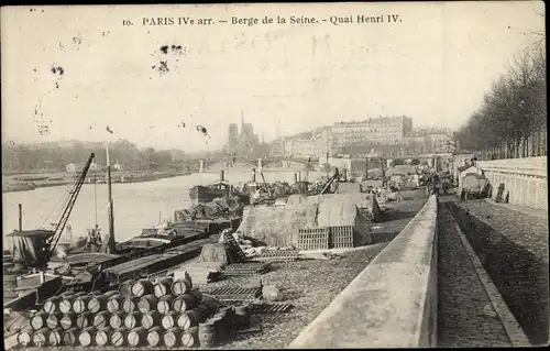 Ak Paris IV, Berge de la Seine, Quai Henri IV.