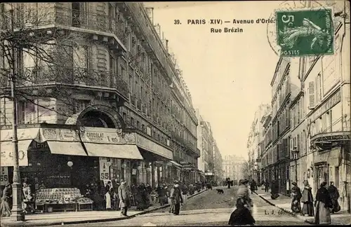 Ak Paris XIV Observatoire, Avenue d'`Orleans, Rue Brézin