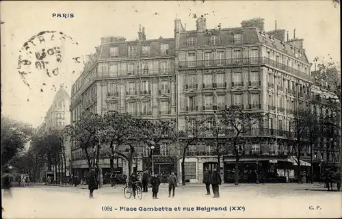 Ak Paris XX, Place Gambetta et rue Belgrand