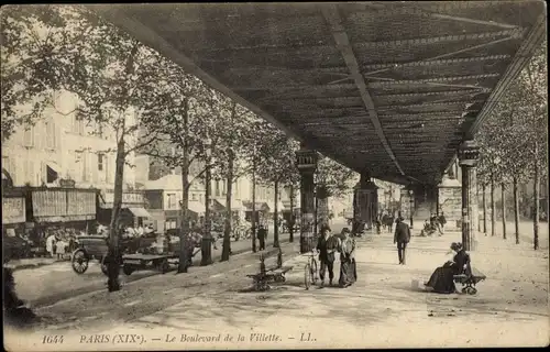 Ak Paris XIX Buttes Chaumont, Le Boulevard de la Villette