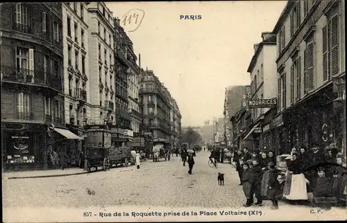 Ak Paris XI, Rue de la Roquette prise de la Place Voltaire