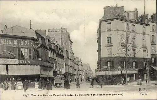 Ak Paris VI, Rue de Vaugirard prise du Boulevard Montparnasse
