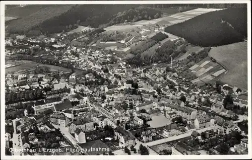 Ak Olbernhau im Erzgebirge, Fliegeraufnahme der Ortschaft