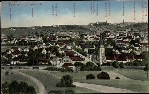 Ak Weinböhla in Sachsen, Blick auf den Ort, Burgwarte, Wilhelmshöhe, König Albert Turm