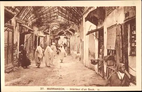 Ak Marrakesch Marokko, Interieur d'un Souk