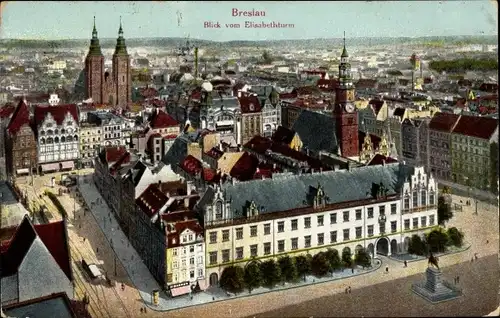 Ak Wrocław Breslau Schlesien, Blick vom Elisabethturm, Ring, Rynek