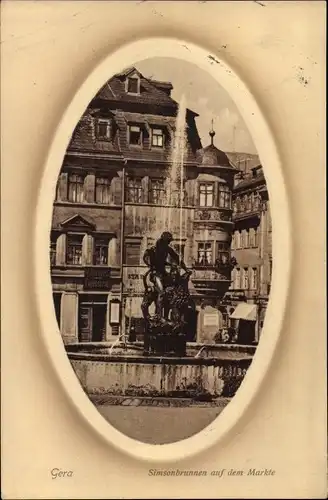Ak Gera in Thüringen, Simsonbrunnen auf dem Markt