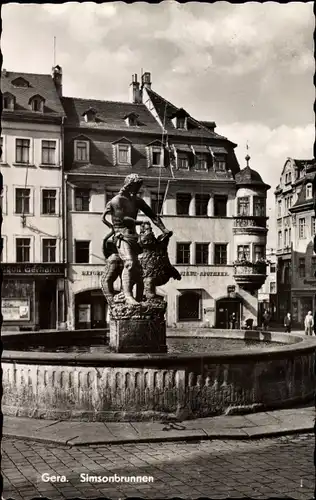 Ak Gera in Thüringen, Simsonbrunnen auf dem Markt