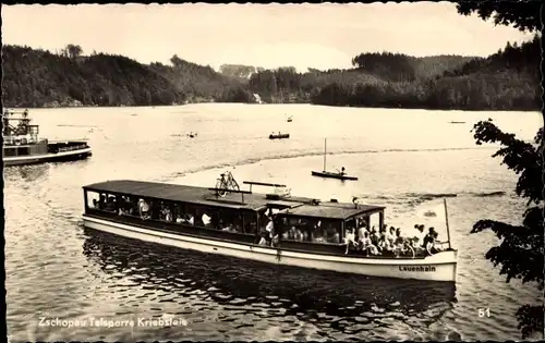 Ak Kriebstein Mittelsachsen, Zschopau Talsperre, Motorboot Lauenhain