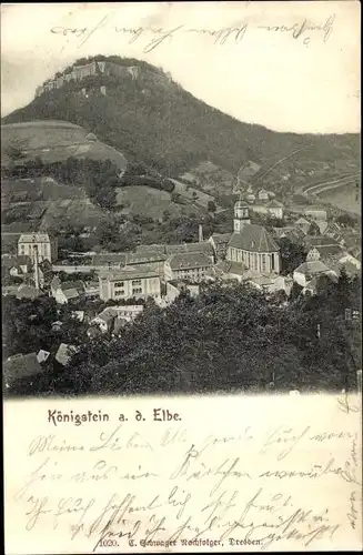Ak Königstein an der Elbe Sächsische Schweiz, Blick auf den Ort, Festung