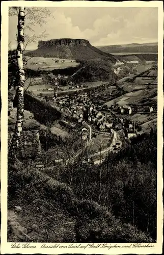 Ak Königstein an der Elbe Sächsische Schweiz, Ansicht vom Quirl auf Stadt und Lilienstein