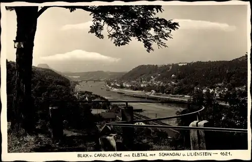 Ak Bad Schandau Sächsische Schweiz, Panorama von der Carolahöhe, Elbtal, Lilienstein