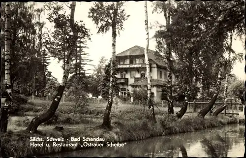 Ak Ostrau Bad Schandau Sächsische Schweiz, Hotel und Restaurant Ostrauer Scheibe