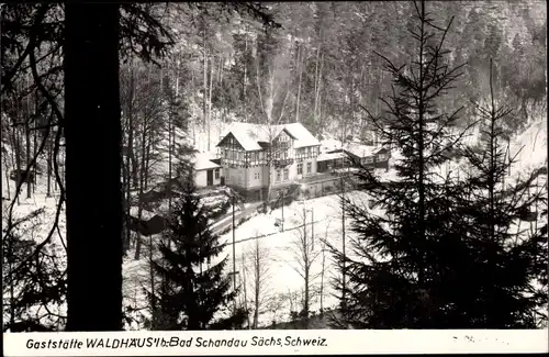 Ak Bad Schandau Sächsische Schweiz, Gaststätte Waldhäus'l, Winteransicht