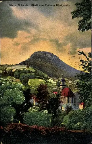 Ak Königstein an der Elbe Sächsische Schweiz, Stadt und Festung