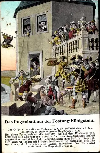 Künstler Ak Königstein Elbe Sächsische Schweiz, Das Pagenbett auf der Festung Königstein