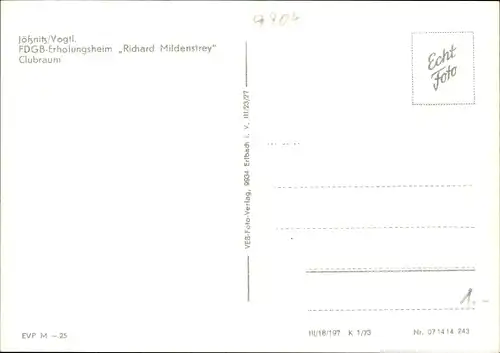 Ak Jößnitz im Vogtland, FDGB-Erholungsheim Richard Mildenstrey, Clubraum
