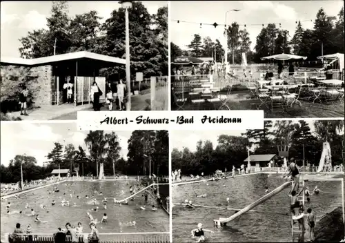 Ak Heidenau in Sachsen, Albert-Schwarz-Bad, Rutsche, Badegäste, Eingang